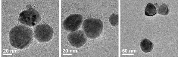 PEO114,5.0k-b-PAA93,6.7k - CuCl2∙2H2O 하이브리드 마이셀로부터 유래한 구리 나노 입자의 TEM 이미지