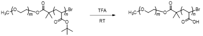 트리플루오로아세트산 (TFA) 기반의 hydrolysis 과정을 통한 PEO-b-PAA 블락공중합체 합성 과정
