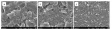 분쇄된 그래핀의 FESEM 결과 : 볼 장입량 60% (a) 1mm (b) 3mm (c) 5mm