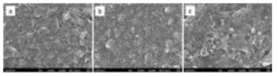 분쇄된 그래핀의 FESEM 결과 : 볼 장입량 80% (a) 1mm (b) 3mm (c) 5mm