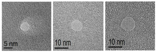 5nm(좌) 8nm(중) 10nm(우) polyurea 나노이온소자의 TEM 이미지