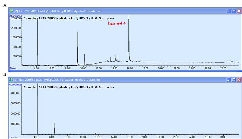 GC-MS를 이용한 dammarenediol-II 생합성 관련 유전자들의 N-말단에 Ty1을 융합발현하는 S. cerevisiae ATCC200589에서 dammarenediol-II 생산 분석