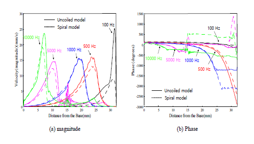 Comparison of pressure responses between spiral and uncoiled models