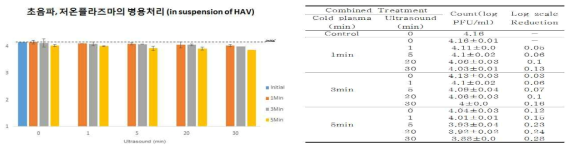 Result of Combined treatment with Cold Plasma and ultrasound against HAV suspension