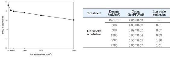 Result of Ultraviolet irradiation against MNV-1 in Semi-dried squid