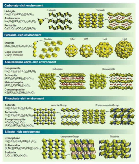 The structures of various uranyl minerals and nanoscale clusters