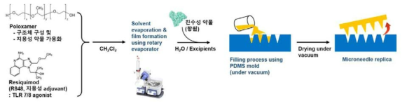Poloxamer를 구조재로 한 지용성 및 수용성 약물을 포함한 마이크로니들 제조