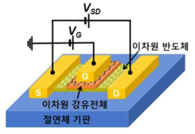 장효과 트렌지스터 (field-effect transistor) 구조를 활용한 이차원 반도체-강유전체 융합구조 기반 비휘 발성 메모리 도식