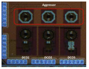 Coupling에 둔감한 DCO 구조 test를 위한 DCO 들의 칩사진