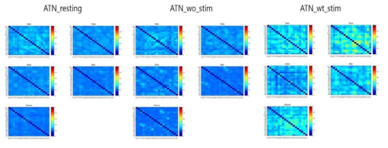 ATN(Anterior Thalamic Nuclei) 자극에 대한 각 그룹의 채널별 coherence의 분포도