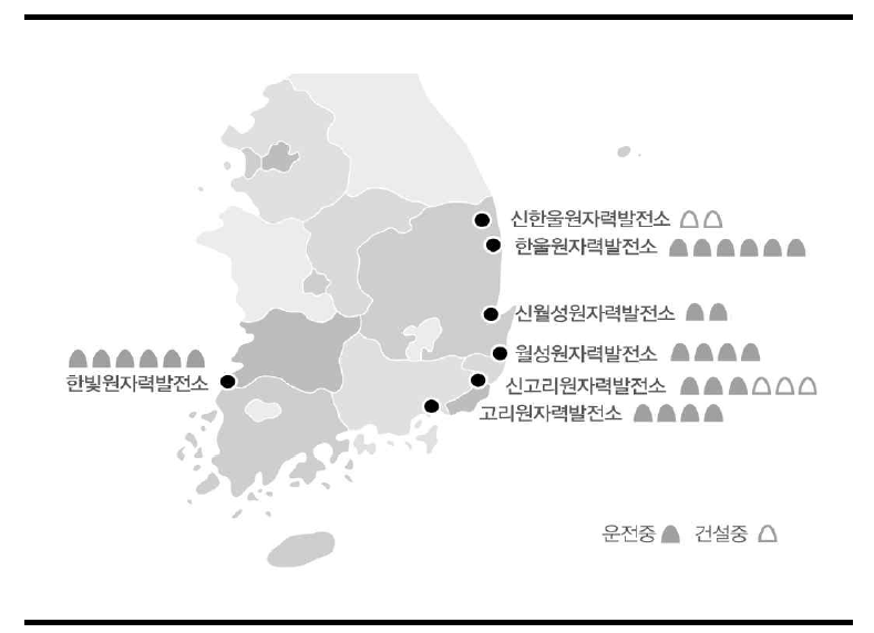 국내 원자력 발전소 운영현황(2016년 12월 기준)