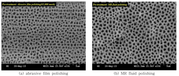 SEM images of porous alumina structures according to various surface integrity