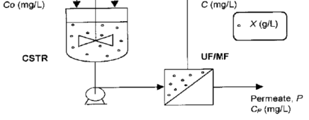 UF/MF membrane이 적용된 continuous stirred tank reactor(CSTR)를 갖는 biosorption process system의 개략도