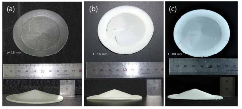 3D 프린터로 출력한 진동판: (a) prototype 1, (b) prototype 2, (c) prototype 3