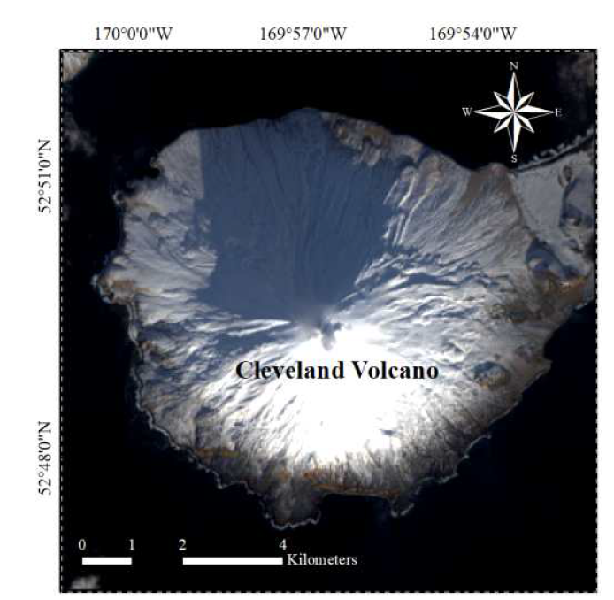 클리브랜드 화산 위치 (Landsat 8 위성 영상)