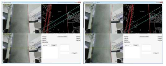 Once edgeDetect 일 때 바른 경우(좌)와 Laser Line이 바르지 않은 경우(우)