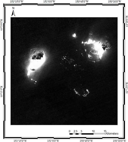 퍼니 리버 화재의 야간 화재 영상 (Landsat- 8, 2014.05.24. 촬영)