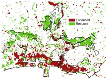 쓰나미 지역의 피해 지도(△H, △ρHHVV 이용, Park et al., 2013)