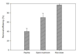 Adsorption capacity of different biochar powders for strontium(conditions:weight of adsorbent = 1 g, initial strontium concentration = 1 mg/L, shaking time = 24 h, shaking speed = 150 rpm)