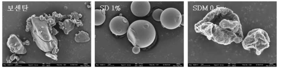 보센탄 단일성분 및 보센탄-만니톨 복합성분 미세입자의 SEM 이미지(20,000X)