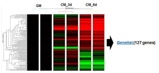 Hierarchical clustering anaylsis by microRNA array in calcification media (CM)-treated RVSMC
