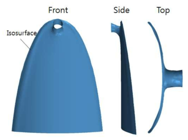 계산에서의 isosurface (void fraction = 0.5)