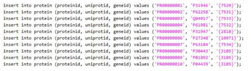 SQL 형식으로 저장된 UniProt에서 얻어진 단백질 정보