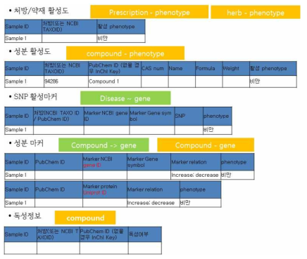 인체정보 데이터 테이블 속성