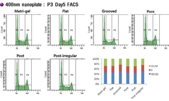 400nm 나노 패턴 멤브레인에서 계대배양된 유도만능줄기 세포의 세포주기-P3