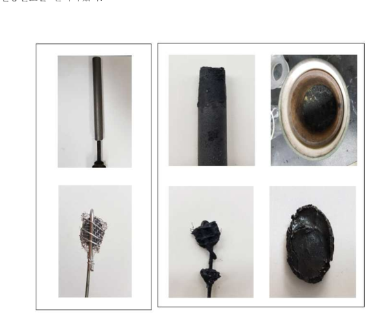 Photographs of before & after electrolysis reduction. cathode, anode(graphite) and 650℃ LiCl molten salt