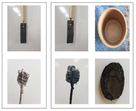 Photographs of before & after electrolysis reduction. cathode, anode(pt plate) and 650℃ LiCl molten salt