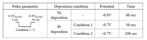 Pt 단일 촉매 및 Pt on Ni 합금 촉매의 pulse 전기도금 조건