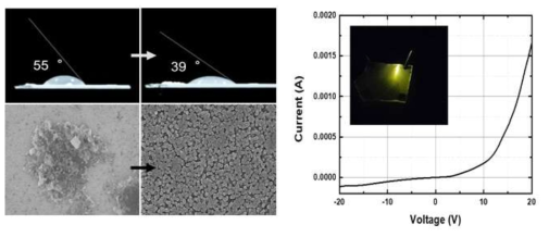 본 연구진이 진행한 In2O3 나노 로드 형성과 발광소자 형성 결과
