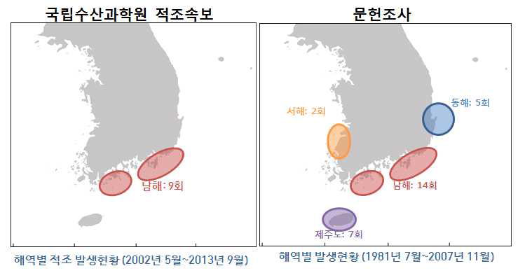 Scrippsiella trochoidea의 해역별 적조발생 현황