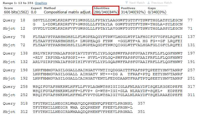 H. akashiwo Photosystem II D2 protein과 H. triquetra Photosystem II D2 protein 상동성 비교