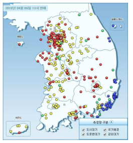2018년 4월 6일 전국 미세먼지 농도