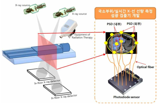 본 연구에서 제안하는 PSD, optical fiber, CCD/CMOS 다중 케이블 섬광 검출기 모식도