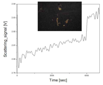 3 W 고출력 레이저 광원의 마이크로미러 표면 입사 시간에 따른 스캐터링 신호의 크기 측정 결과