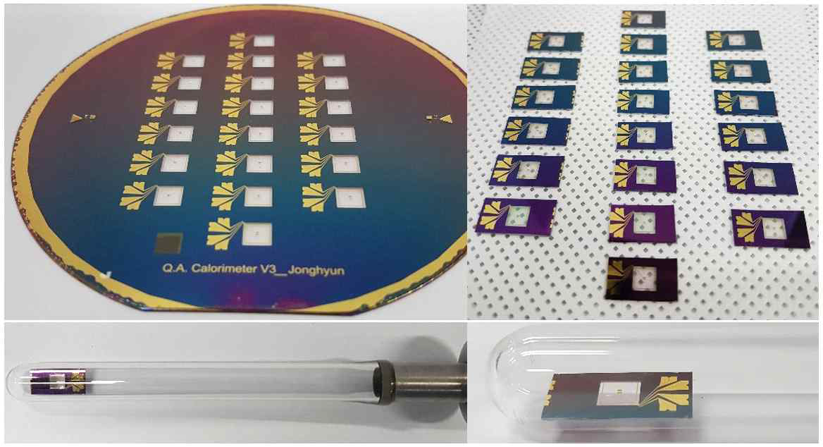 제작된 칩열량계 및 glass vaacuum chamber내에 위치한 열량계