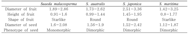 Morphological characters of Suaeda malacosperma and related species