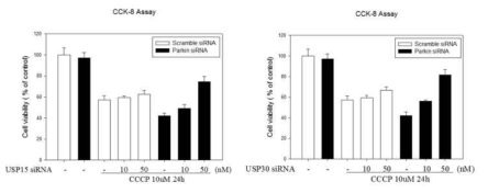 The protective effects of USP15, 30 siRNA against CCCP-induced neuronal cell death in parkin knock down SH-SY5Y cells