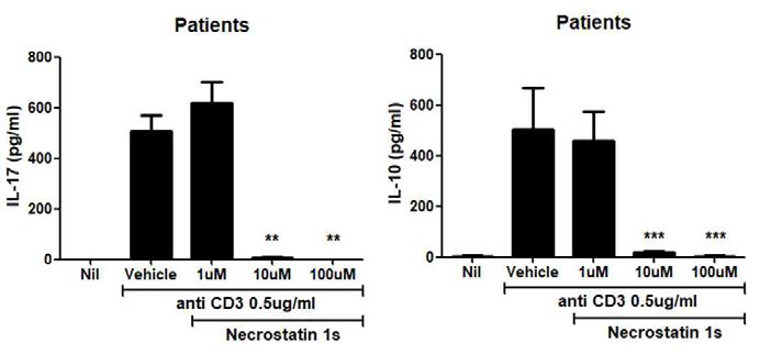 환자에서 Necrostatin1S에 의한 IL-17과 IL-10의 변화 조사
