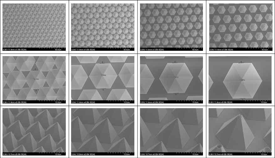 크기와 밀도에 따른 nanopyramid GaN의 SEM 이미지