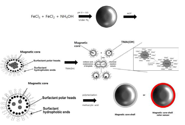 Preparation of magnetic core-shell and magnetic core-shell color sensor