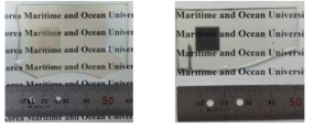 photo images of cathode using inorganic filler as silver nano power (left) and Alumina nano-powder(right)