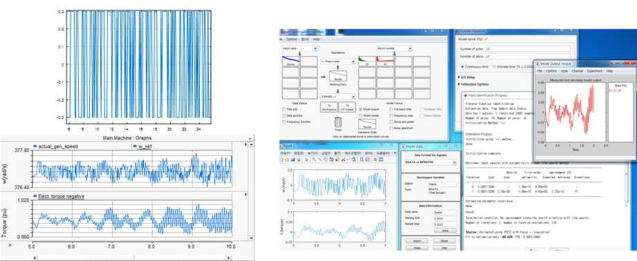 Multi-Mass 데이터와 병렬 보상장치 모델링을 통한 시뮬레이션과 Matlab으로 생성한 섭동 신호를 이용한 소신호 해석 방법(터빈 발전기의 전기적 댐핑을 계산)