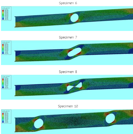 Deformed shape and maximum principal stress distribution at 5% story drift, not including large displacement effects