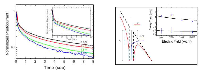 광전류의 decay curve 및 전압에 따른 변화