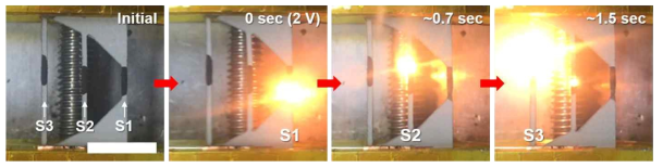 순차적 구동 열 점화기의 nEMs 점화 특성 (scale bar: 10 mm)