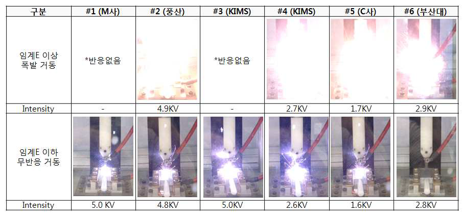 Al 분말 샘플별 임계 정전기 에너지 값 인가 전·후 점화 및 폭발 거동 snapshots